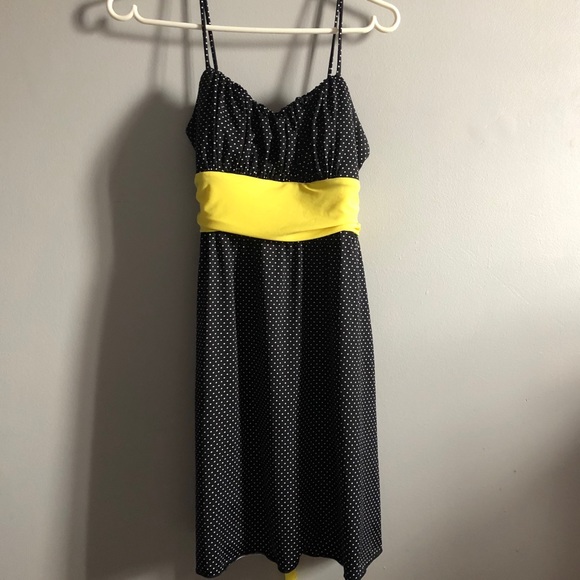 Black Polka Dot Dress with Yellow Tie Belt - Picture 1 of 3